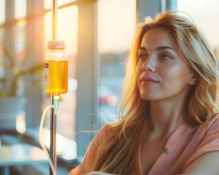 Patient relaxing by a sunlit window during an infusion therapy session